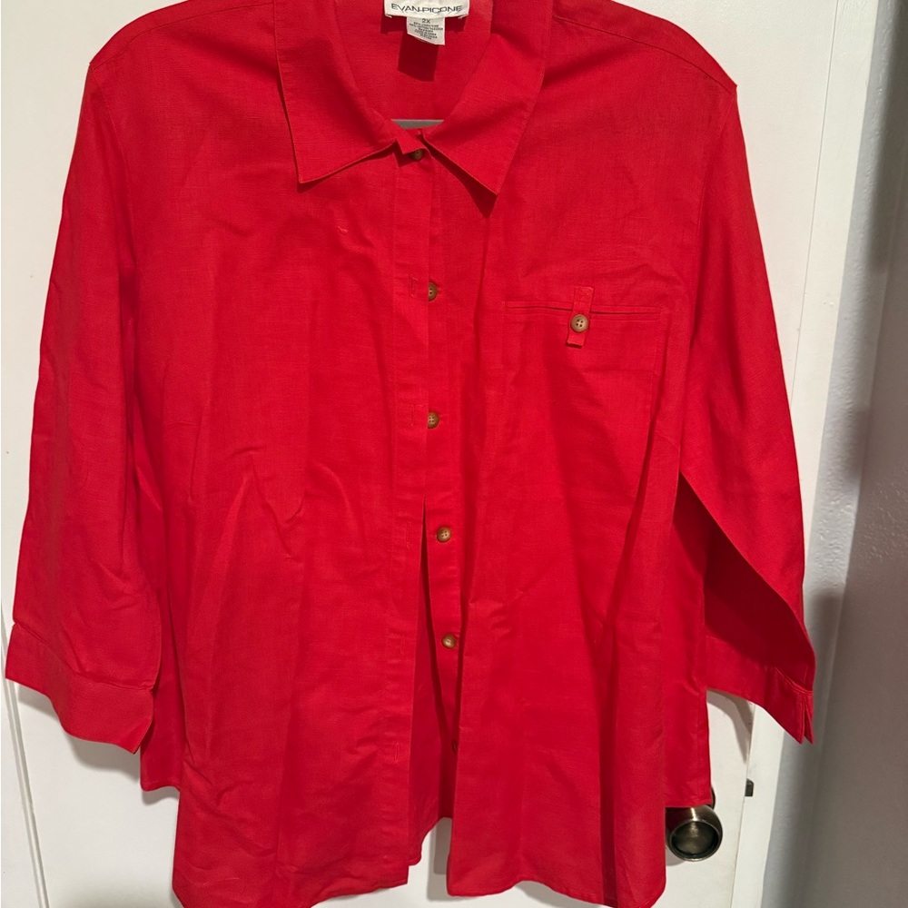 Evan Picone Vibrant Red Casual Button-Down Shirt